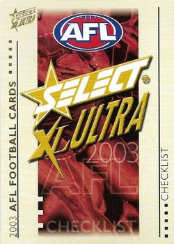 2003 Select XL Ultra AFL #1 Checklist Front